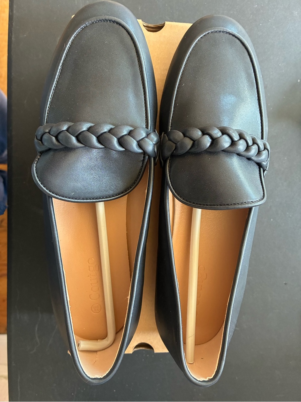 Braided Black Slip-On Loafers for Women